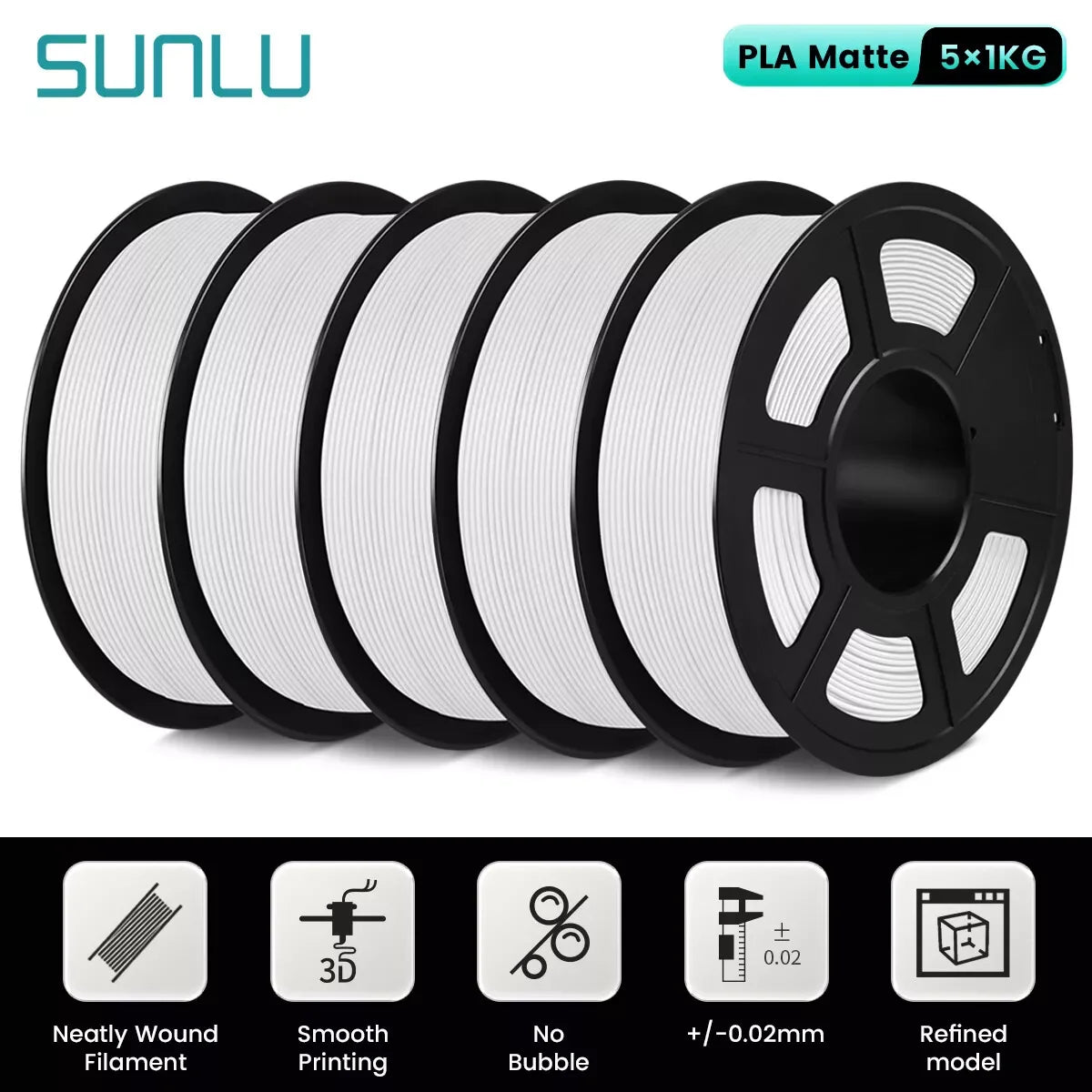 SUNLU PLA/PLA+/PETG/SILK/PLA Matte/ PLA Meta Filament 5KG 1KG/ Roll 1.75mm +/-0.02MM 3D Printer Filament Neatly Wound Filament