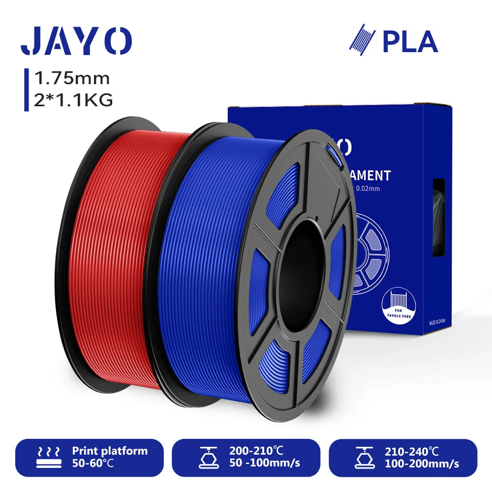 JAYO 2 Rolls 3D PLA / AntiString PLA / High Speed PLA Filament PLA Filament 1.75mm Neatly Wound 3D Printing Filament for 3D