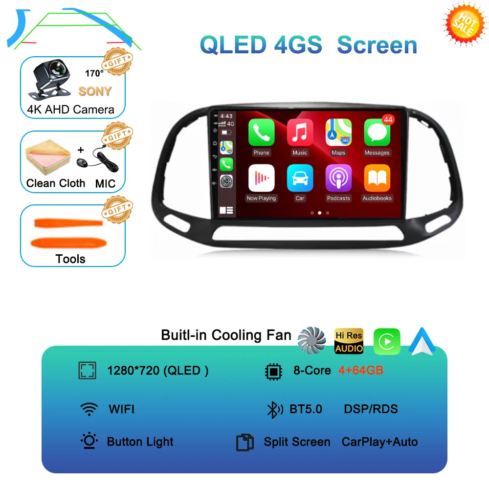 Android 16 For Fiat Doblo 2015 2016 2017 2018 2019 2020 GPS Car Radio Multimedia Video Player Stereo Navigation Wifi 360 Camera