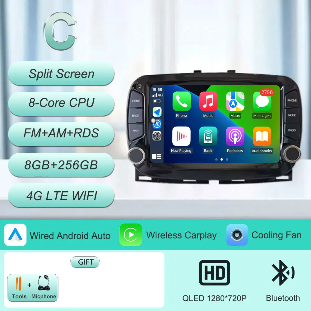 Android 16 Car Radio For Fiat 500 2016-2019 7inch Touch Screen Multimedia Player GPS Navi BT WiFi FM Radio Mirror Link Head Unit