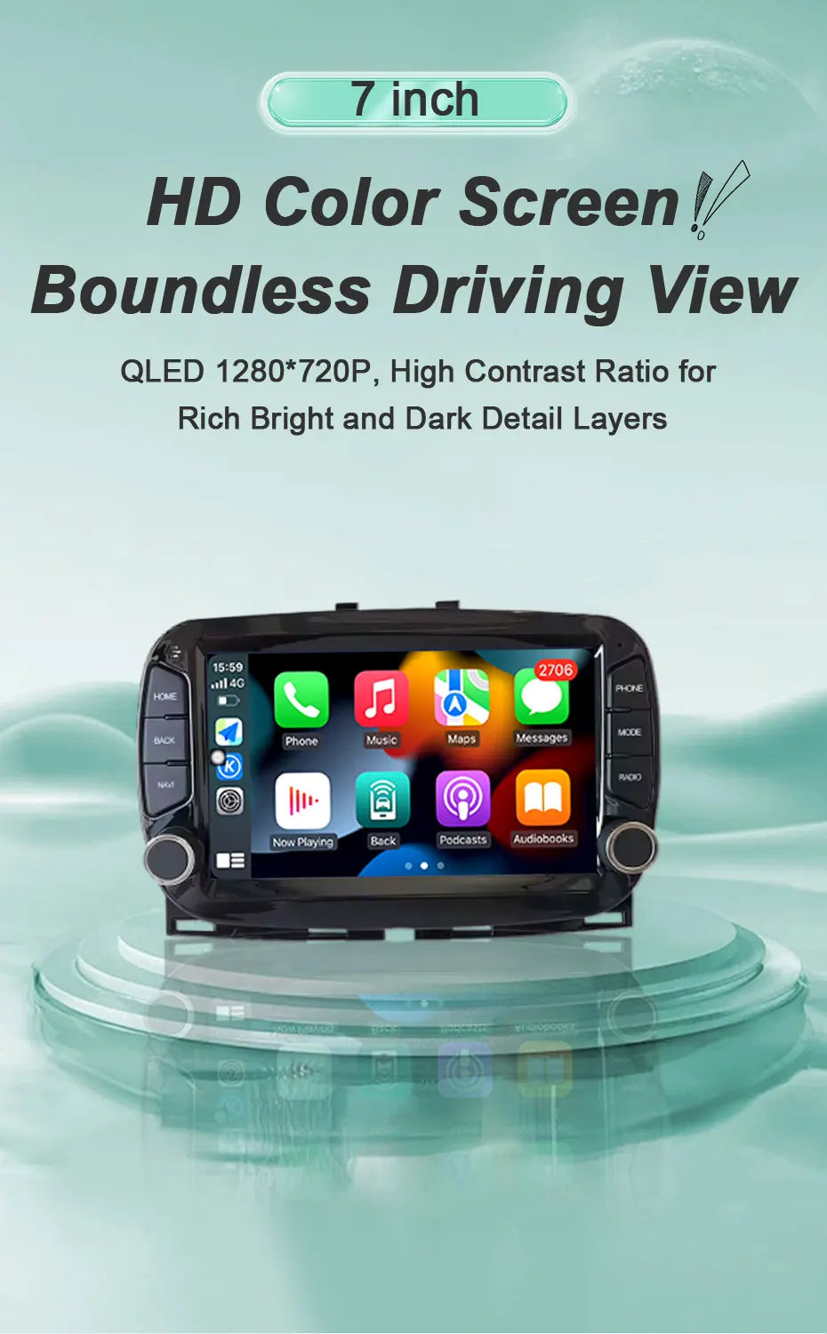 Android 16 Car Radio For Fiat 500 2016-2019 7inch Touch Screen Multimedia Player GPS Navi BT WiFi FM Radio Mirror Link Head Unit