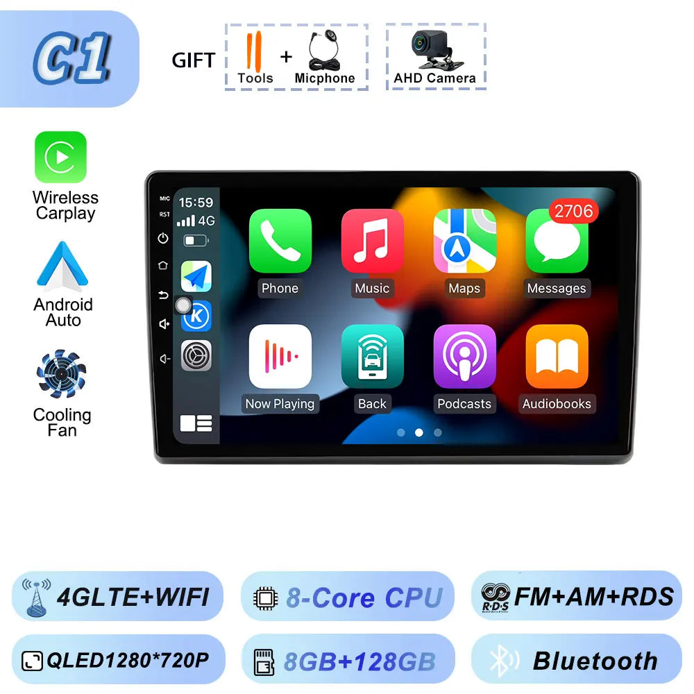 Video Player Carplay Car Radio for Fiat Ducato 2007 2008 2009 2010 2011 2012 - 2015 Android 15 Stereo Multimedia BT Auto Android