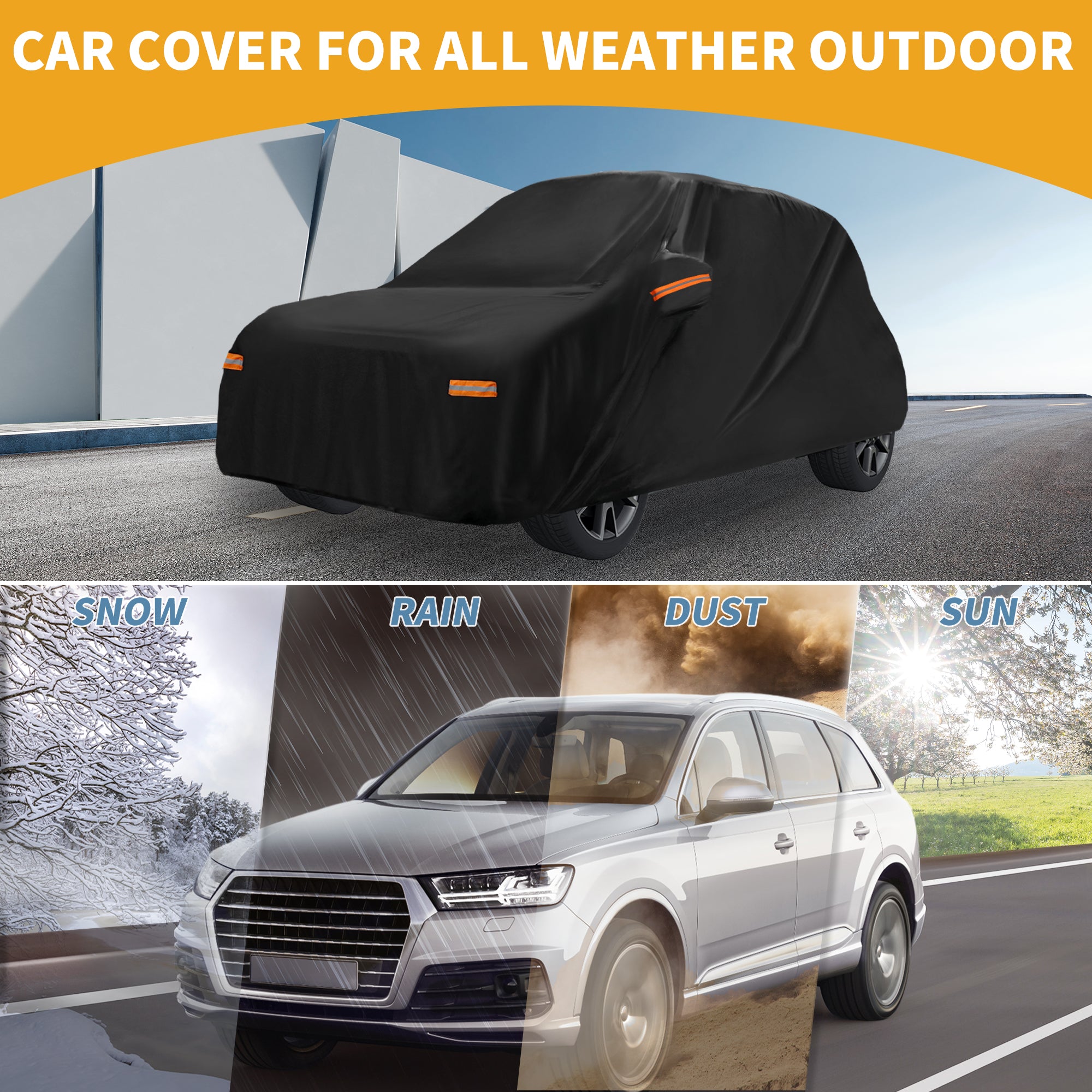 Motoforti Car Cover Waterproof All Weather for Fiat 500 2007-2022 Black 210D-PU